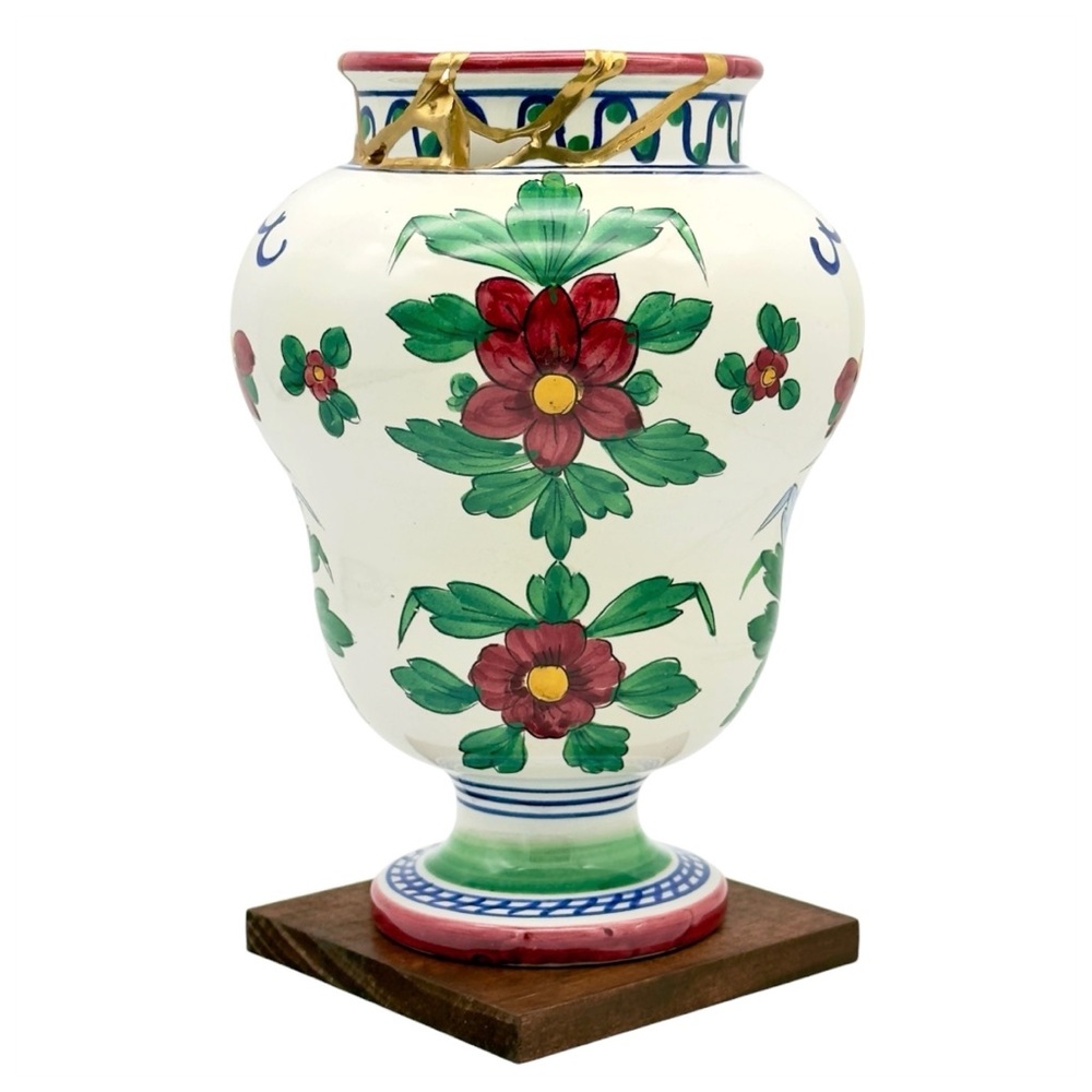 Kintsugi Vase Italian Majolica Pottery Gold Crack Art Personal Growth Gift